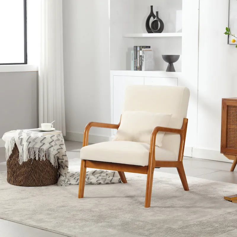 Modern Accent Chair, Solid Wood Padding Lounge Armchairs With One pillow for Living Room, Bedroom, Guest Room