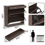 Meuble à chaussures miroir avec 2 tiroirs basculants et porte coulissante style grange, organisateur de chaussures autoportant avec tiroir et étagères
