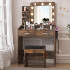 Coiffeuse avec miroir et lumières, coiffeuse de maquillage avec prise de courant et tabouret rembourré