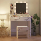 Coiffeuse avec miroir et lumières, coiffeuse de maquillage avec prise de courant et tabouret rembourré