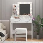 Coiffeuse avec miroir et lumières, coiffeuse de maquillage avec prise de courant et tabouret rembourré