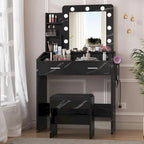Coiffeuse avec miroir et lumières, coiffeuse de maquillage avec prise de courant et tabouret rembourré