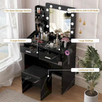 Coiffeuse avec miroir et lumières, coiffeuse de maquillage avec prise de courant et tabouret rembourré