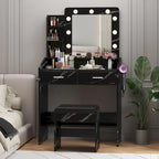 Coiffeuse avec miroir et lumières, coiffeuse de maquillage avec prise de courant et tabouret rembourré