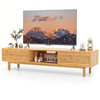 Meuble TV en bambou de 160 cm avec 3 cubes de rangement et portes coulissantes
