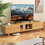Meuble TV en bambou de 160 cm avec 3 cubes de rangement et portes coulissantes