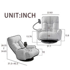 Fauteuil inclinable manuel pivotant à 360° en tissu avec support pour téléphone portable, têtière et dossier réglables