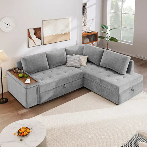 Canapé d'angle en L 4 places 91,5 po avec lit gigogne, rangement intégré et accoudoirs fonctionnels, pour salon