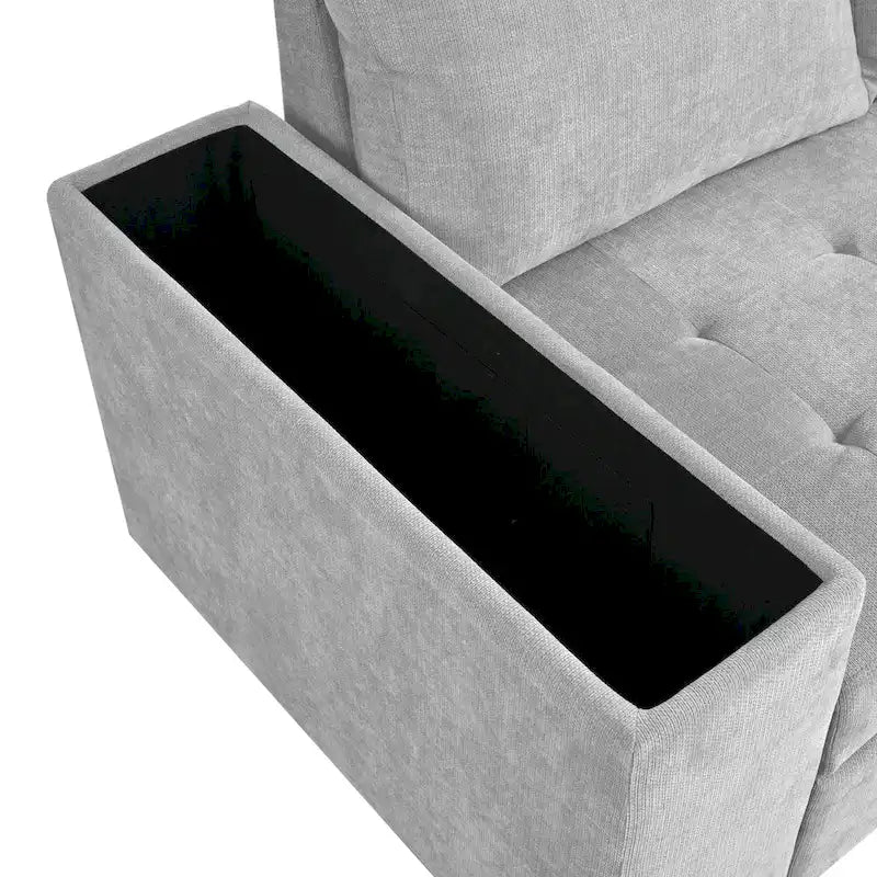 Canapé d'angle en L 4 places 91,5 po avec lit gigogne, rangement intégré et accoudoirs fonctionnels, pour salon
