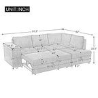 Canapé d'angle en L 4 places 91,5 po avec lit gigogne, rangement intégré et accoudoirs fonctionnels, pour salon