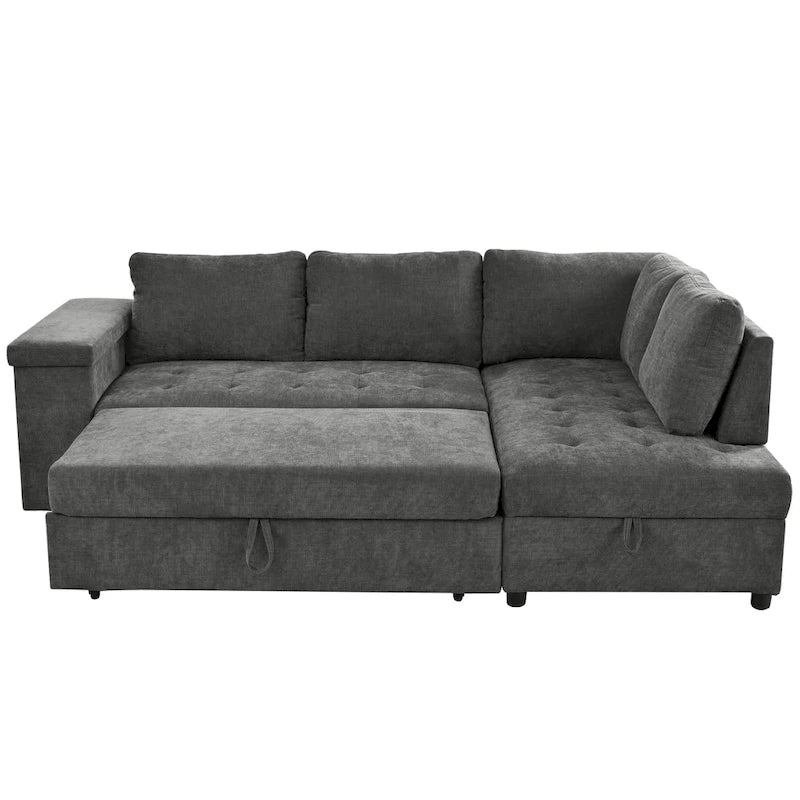 Canapé d'angle en L 4 places 91,5 po avec lit gigogne, rangement intégré et accoudoirs fonctionnels, pour salon