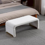 Banquette de chambre à coucher moderne en tissu bouclette, pouf et repose-pieds avec pieds en métal doré