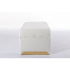Banquette de chambre à coucher moderne en tissu bouclette, pouf et repose-pieds avec pieds en métal doré