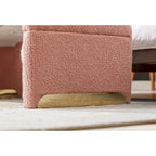 Banquette de chambre à coucher moderne en tissu bouclette, pouf et repose-pieds avec pieds en métal doré
