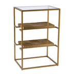 Table d'appoint Pantello avec étagères et plateau en verre, laiton