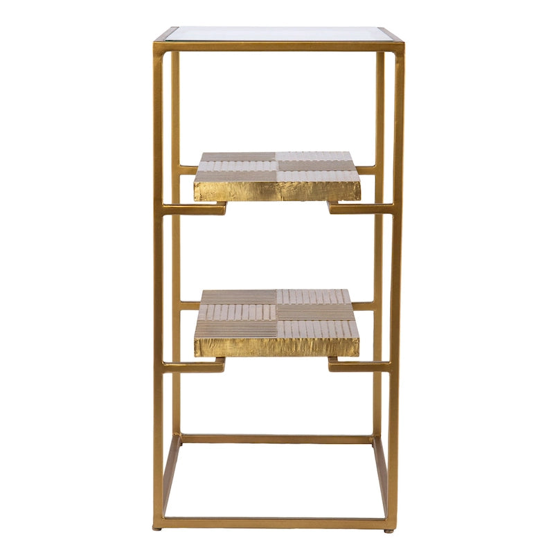 Table d'appoint Pantello avec étagères et plateau en verre, laiton