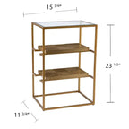 Table d'appoint Pantello avec étagères et plateau en verre, laiton