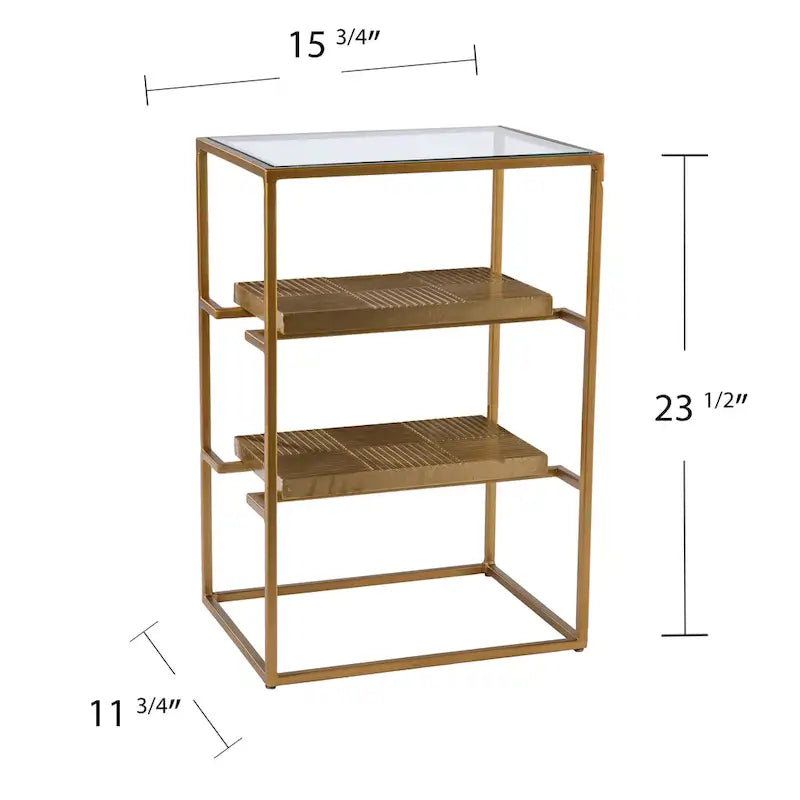 Table d'appoint Pantello avec étagères et plateau en verre, laiton