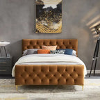 Lit plateforme Bianca Mid Century en velours, couleur Cognac