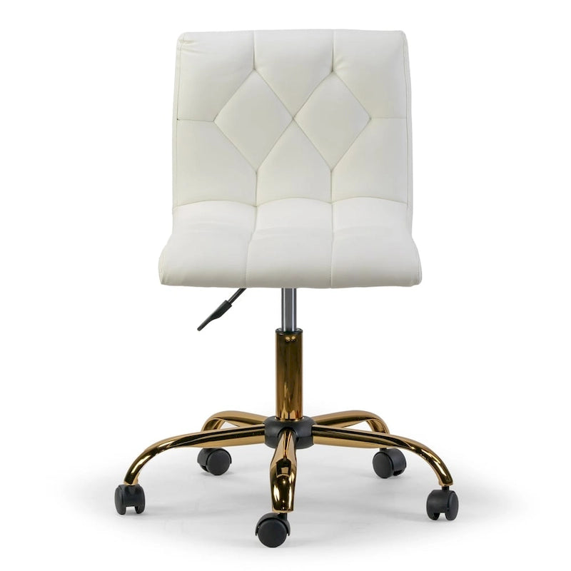 Fauteuil de bureau pivotant Aman Cream à hauteur réglable avec piètement à roulettes doré