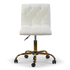 Fauteuil de bureau pivotant Aman Cream à hauteur réglable avec piètement à roulettes doré