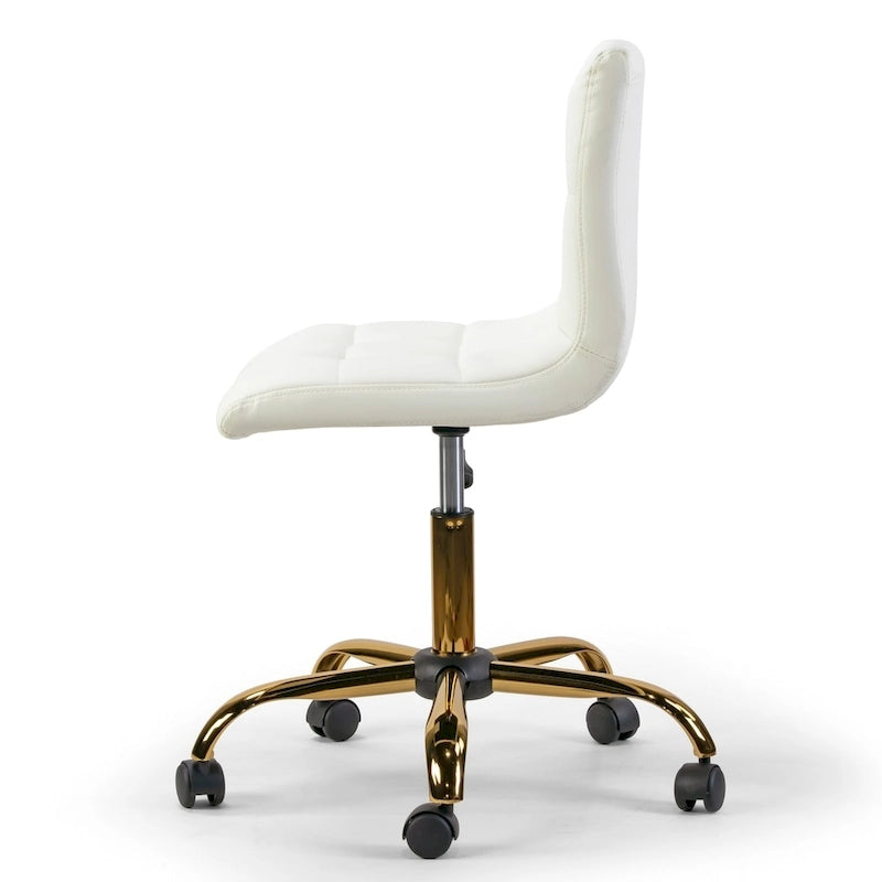 Fauteuil de bureau pivotant Aman Cream à hauteur réglable avec piètement à roulettes doré