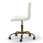 Fauteuil de bureau pivotant Aman Cream à hauteur réglable avec piètement à roulettes doré