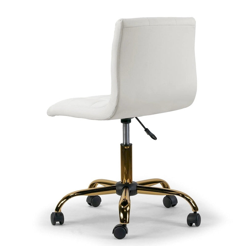 Fauteuil de bureau pivotant Aman Cream à hauteur réglable avec piètement à roulettes doré