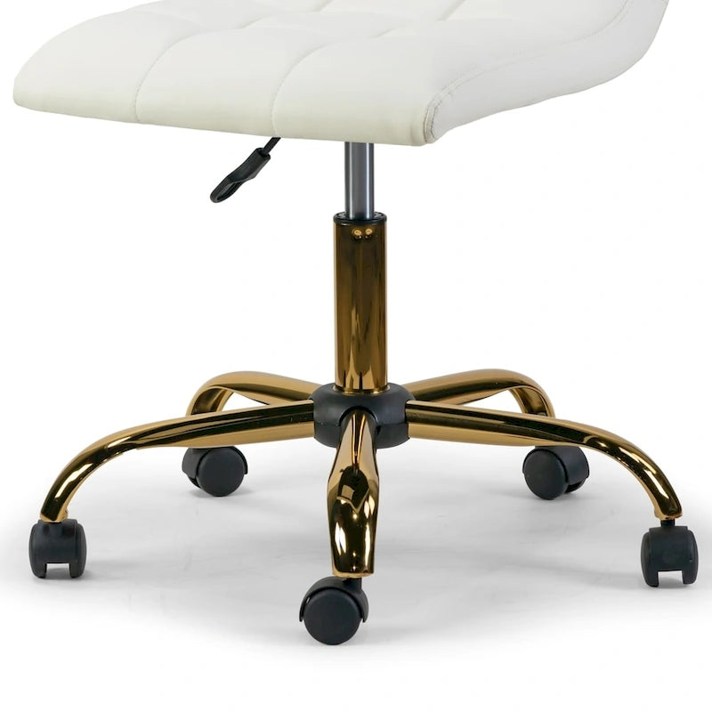 Fauteuil de bureau pivotant Aman Cream à hauteur réglable avec piètement à roulettes doré