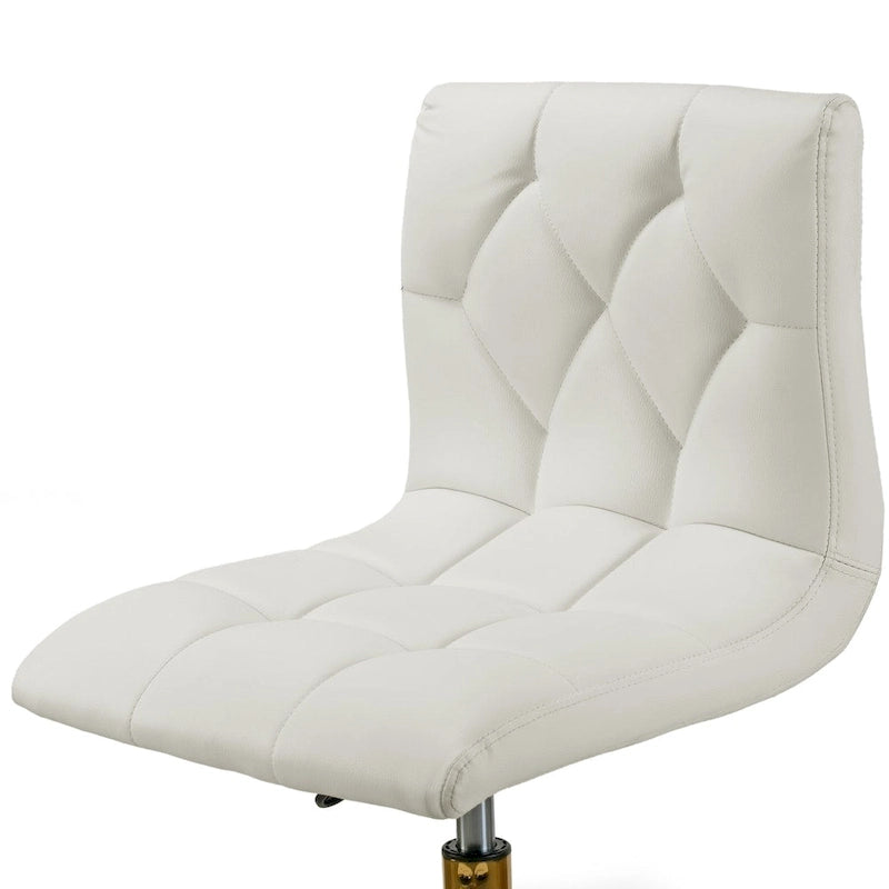 Fauteuil de bureau pivotant Aman Cream à hauteur réglable avec piètement à roulettes doré