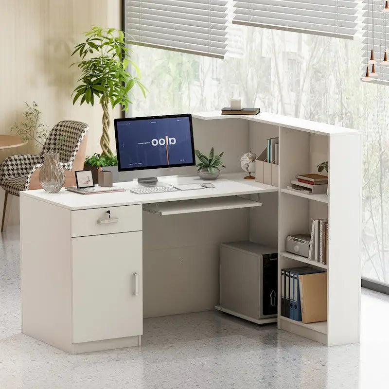 Bureau d'ordinateur de réception à 1 tiroir et 1 porte