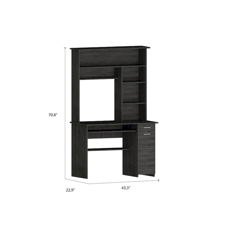 Bureau d'ordinateur Compu 180 avec 5 étagères, tablette coulissante pour clavier, panneau pour unité centrale et tiroir