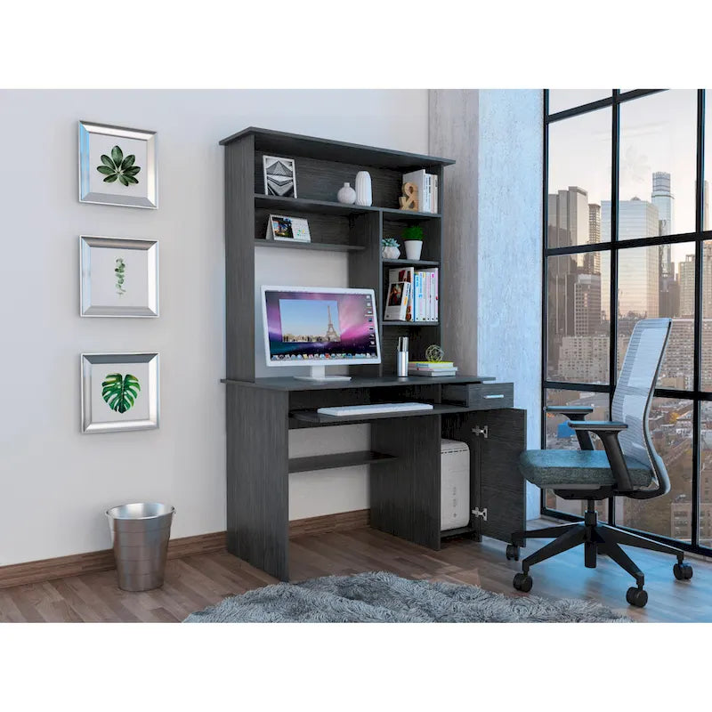 Bureau d'ordinateur Compu 180 avec 5 étagères, tablette coulissante pour clavier, panneau pour unité centrale et tiroir
