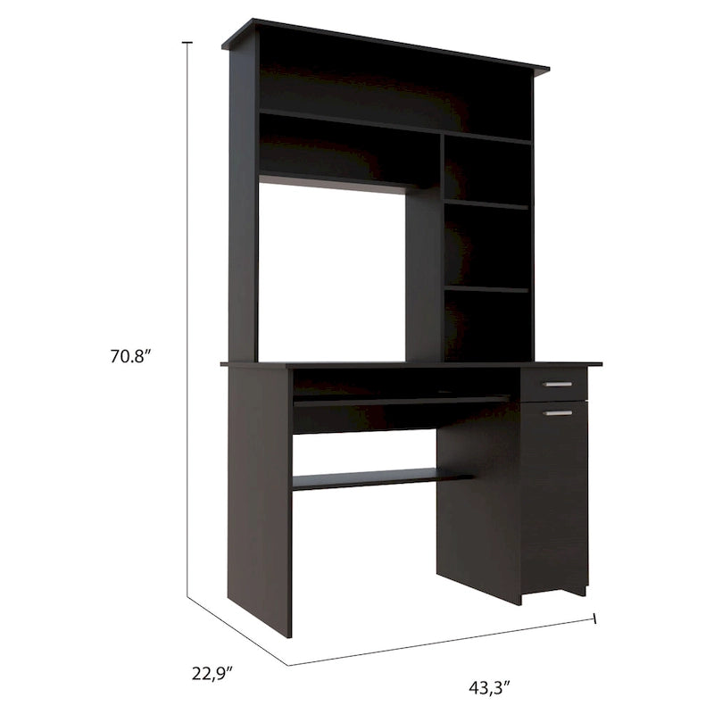 Bureau d'ordinateur Compu 180 avec 5 étagères, tablette coulissante pour clavier, panneau pour unité centrale et tiroir