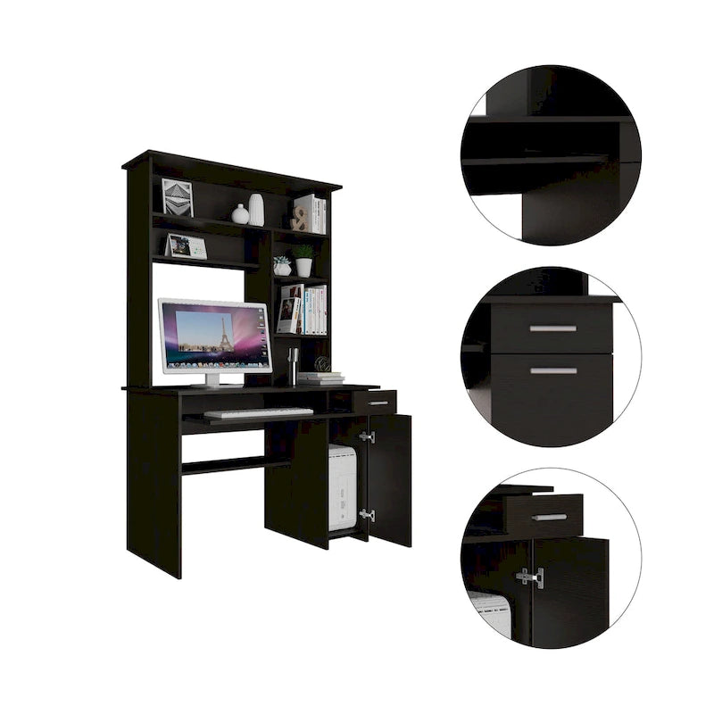 Bureau d'ordinateur Compu 180 avec 5 étagères, tablette coulissante pour clavier, panneau pour unité centrale et tiroir