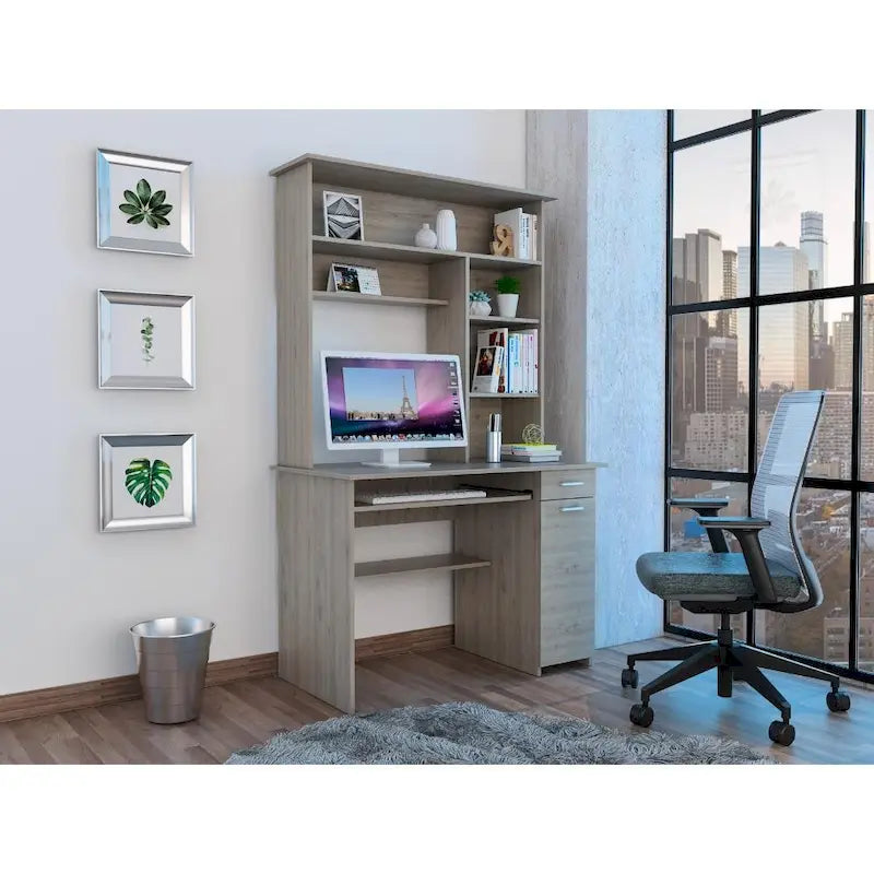 Bureau d'ordinateur Compu 180 avec 5 étagères, tablette coulissante pour clavier, panneau pour unité centrale et tiroir