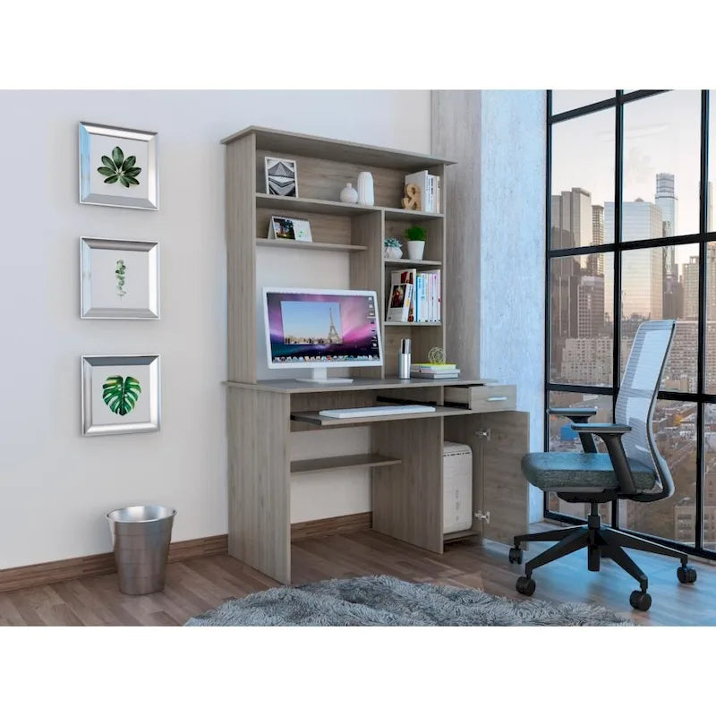 Bureau d'ordinateur Compu 180 avec 5 étagères, tablette coulissante pour clavier, panneau pour unité centrale et tiroir