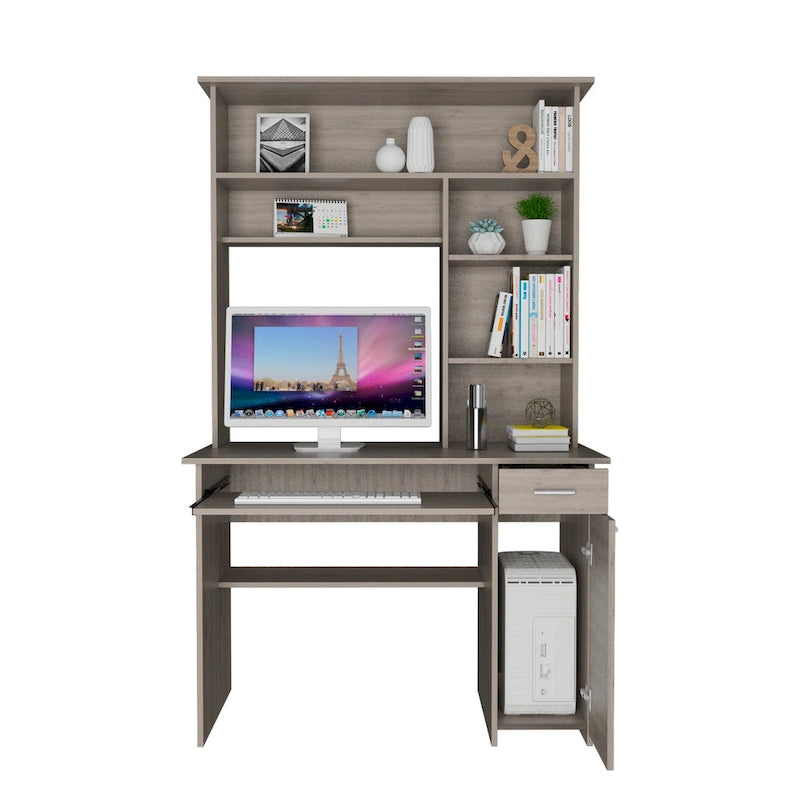 Bureau d'ordinateur Compu 180 avec 5 étagères, tablette coulissante pour clavier, panneau pour unité centrale et tiroir