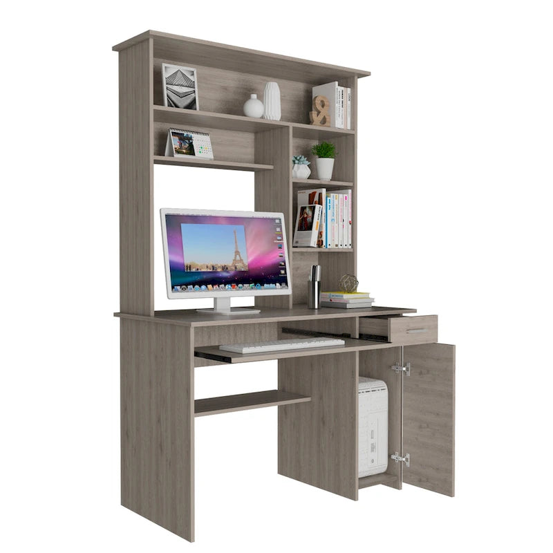 Bureau d'ordinateur Compu 180 avec 5 étagères, tablette coulissante pour clavier, panneau pour unité centrale et tiroir