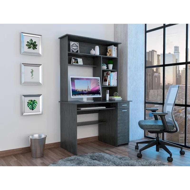 Bureau d'ordinateur Compu 180 avec 5 étagères, tablette coulissante pour clavier, panneau pour unité centrale et tiroir