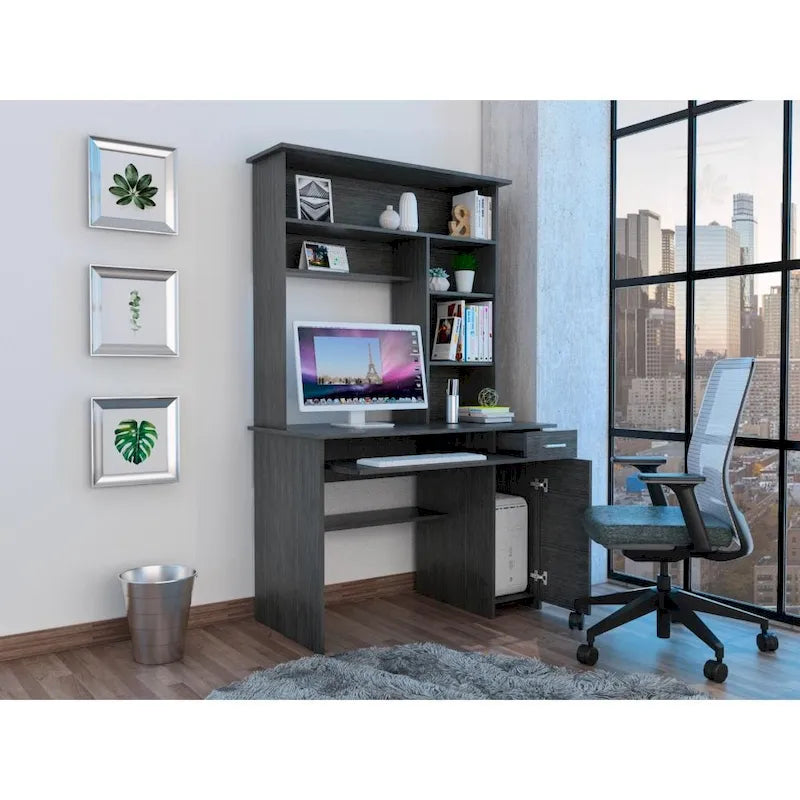 Bureau d'ordinateur Compu 180 avec 5 étagères, tablette coulissante pour clavier, panneau pour unité centrale et tiroir