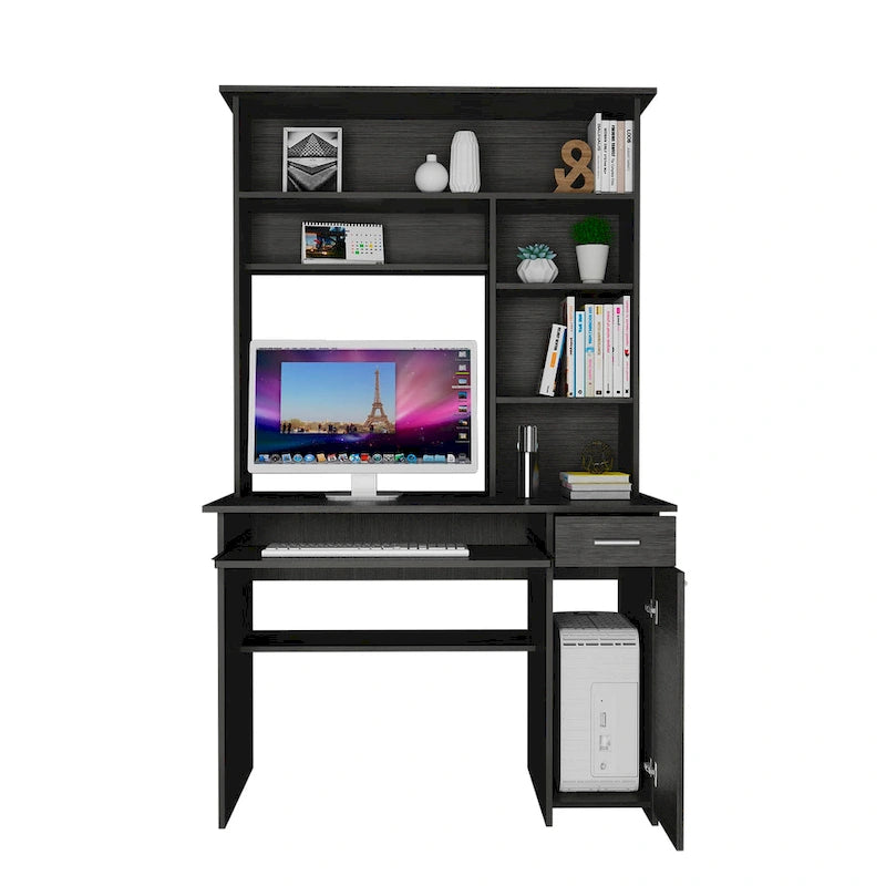 Bureau d'ordinateur Compu 180 avec 5 étagères, tablette coulissante pour clavier, panneau pour unité centrale et tiroir