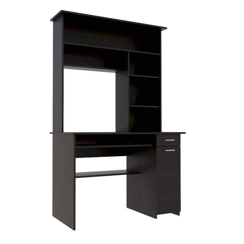 Bureau d'ordinateur Compu 180 avec 5 étagères, tablette coulissante pour clavier, panneau pour unité centrale et tiroir