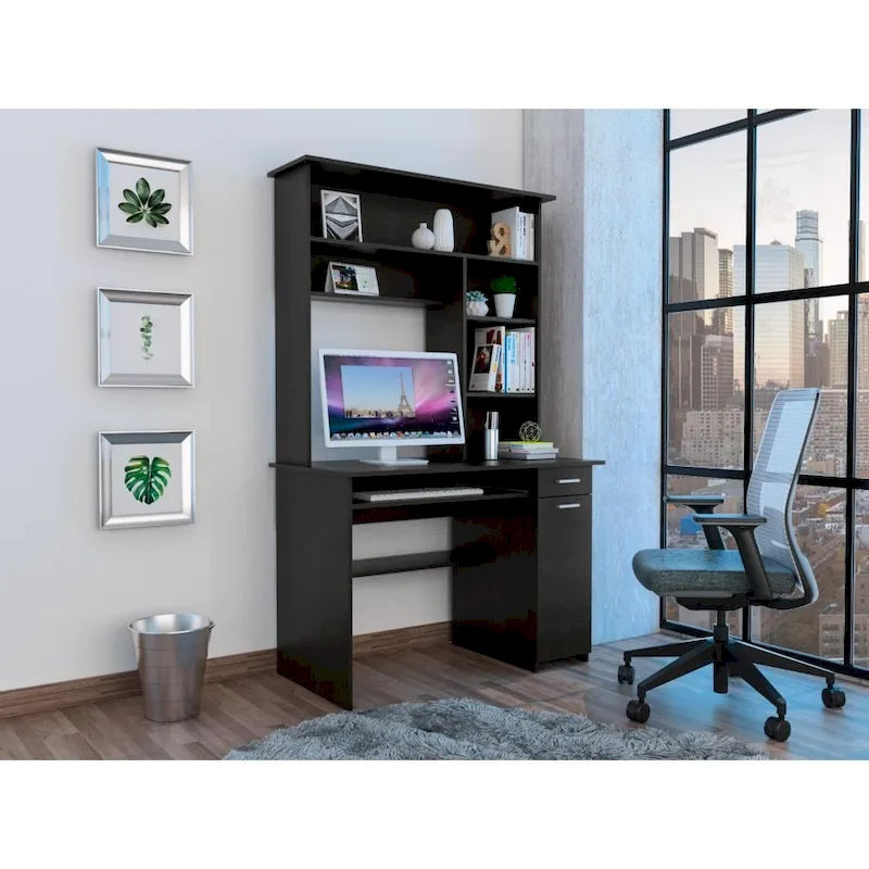 Bureau d'ordinateur Compu 180 avec 5 étagères, tablette coulissante pour clavier, panneau pour unité centrale et tiroir