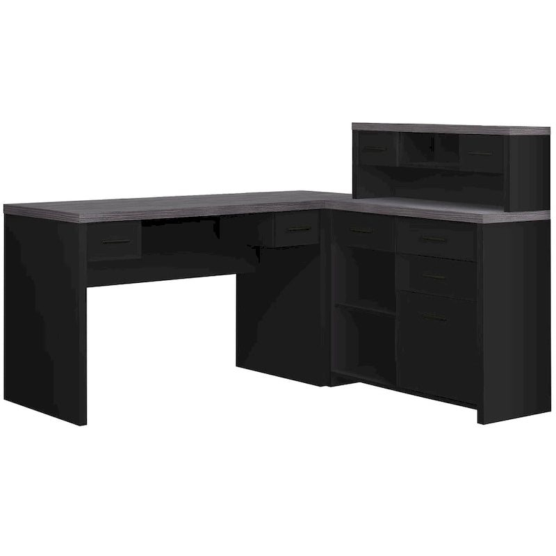 59 Grey L-Shape Computer Desk With 8 Drawers