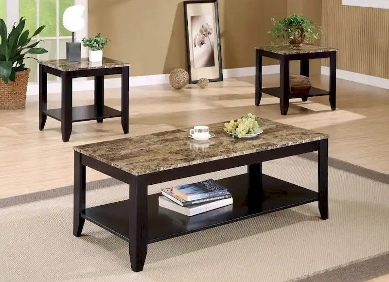 Artistic 3 piece occasional table set with Marble Top, Brown