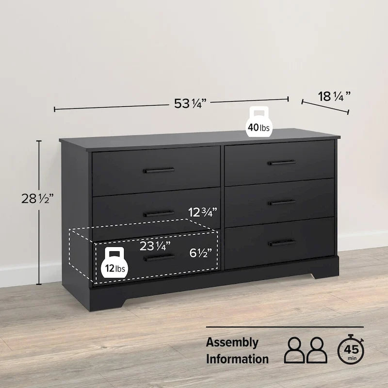 Commode rustique de ferme Rustic Ridge, commode de chambre en bois avec 6 tiroirs de rangement