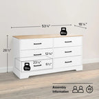 Commode rustique de ferme Rustic Ridge, commode de chambre en bois avec 6 tiroirs de rangement