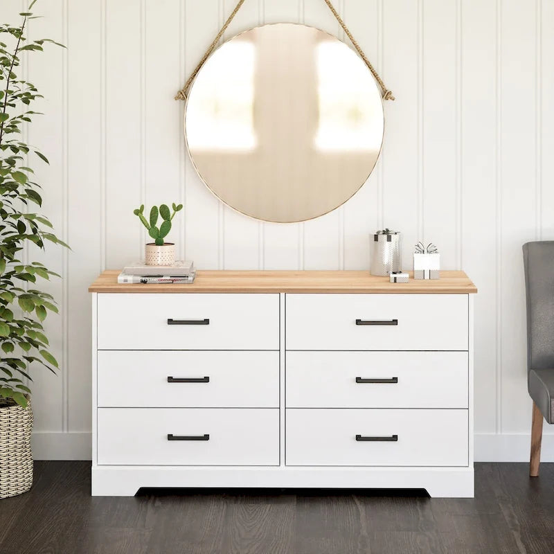 Commode rustique de ferme Rustic Ridge, commode de chambre en bois avec 6 tiroirs de rangement