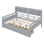 Lit de repos en bois pleine grandeur avec étagère de chevet et deux tiroirs